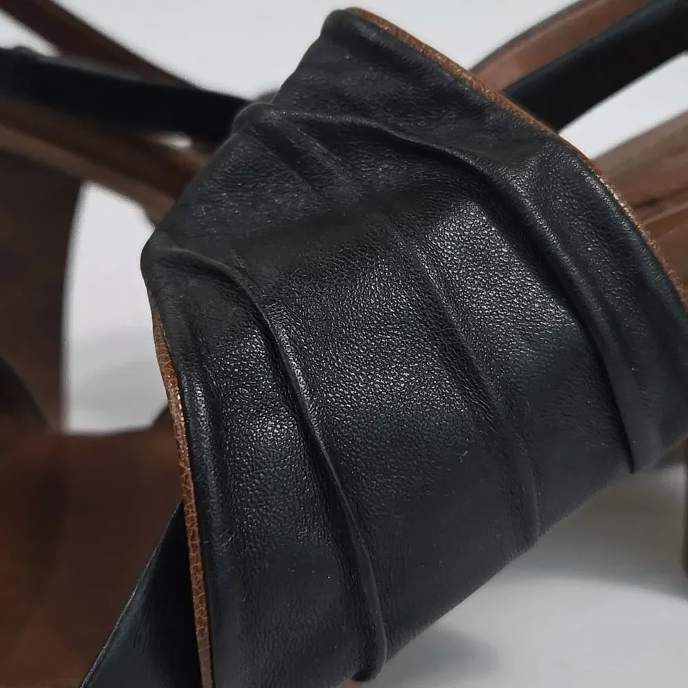 Naya Alamosa Black Leather Sling Back Sandals Block Heel Sz 9.5 Buckle Strappy‎